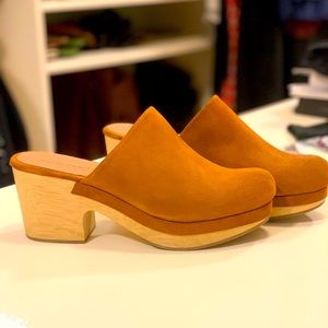 Rachel Comey brown suede wood clogs W size 11.